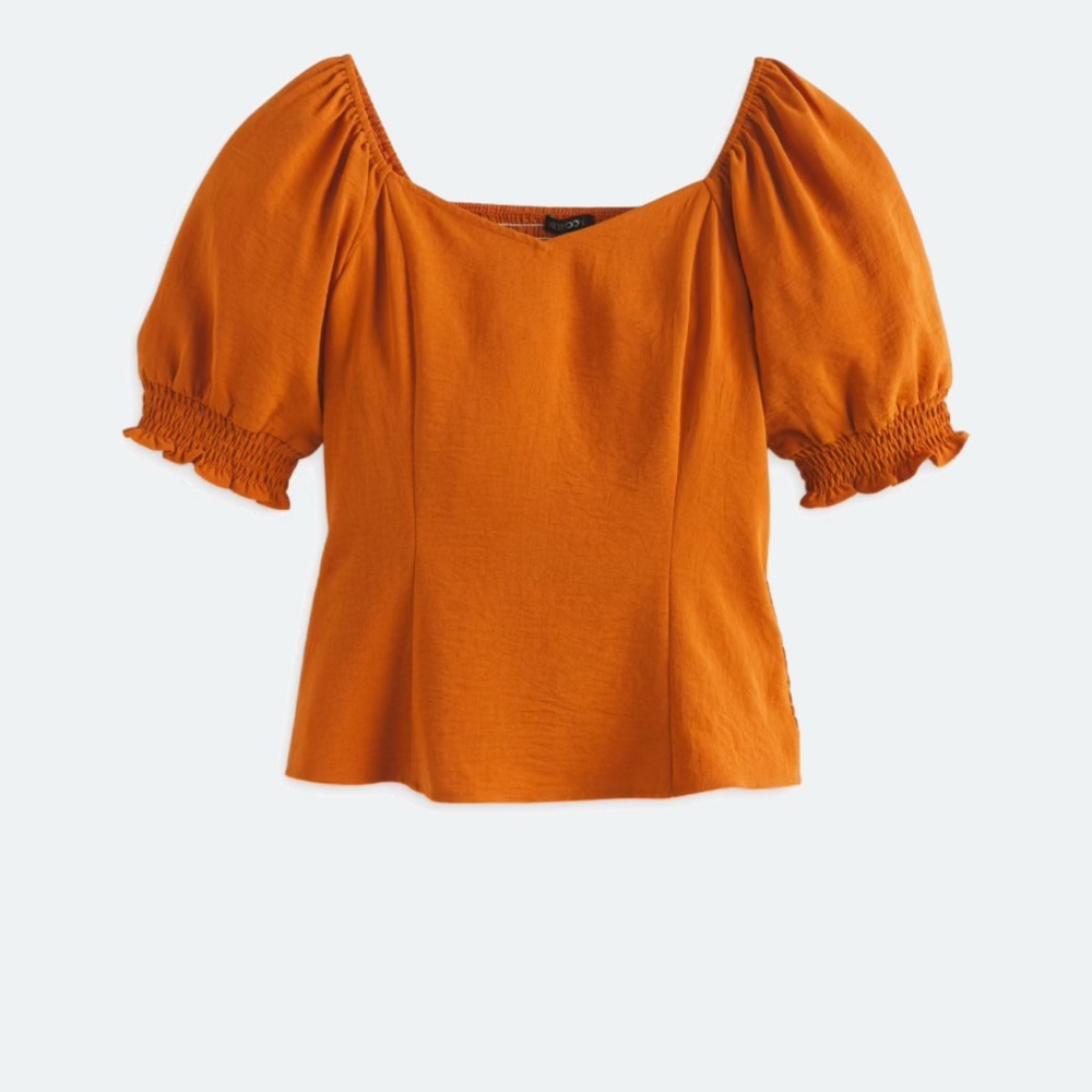 Papermoon Orange Ruched Puff Sleeve Blouse
